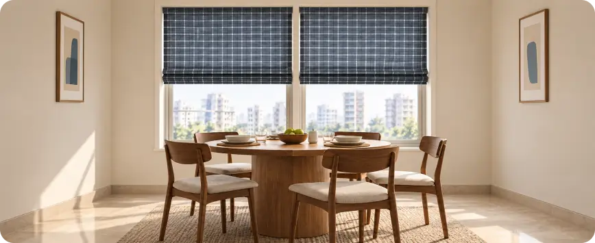 Patterned Roman Blinds for Dining Rooms